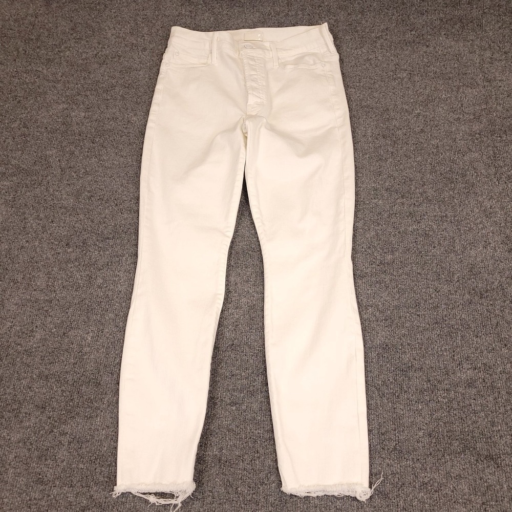 MOTHER The Stunner Stretch Ankle Fray Women White Jean Size 29(29x27) High Rise